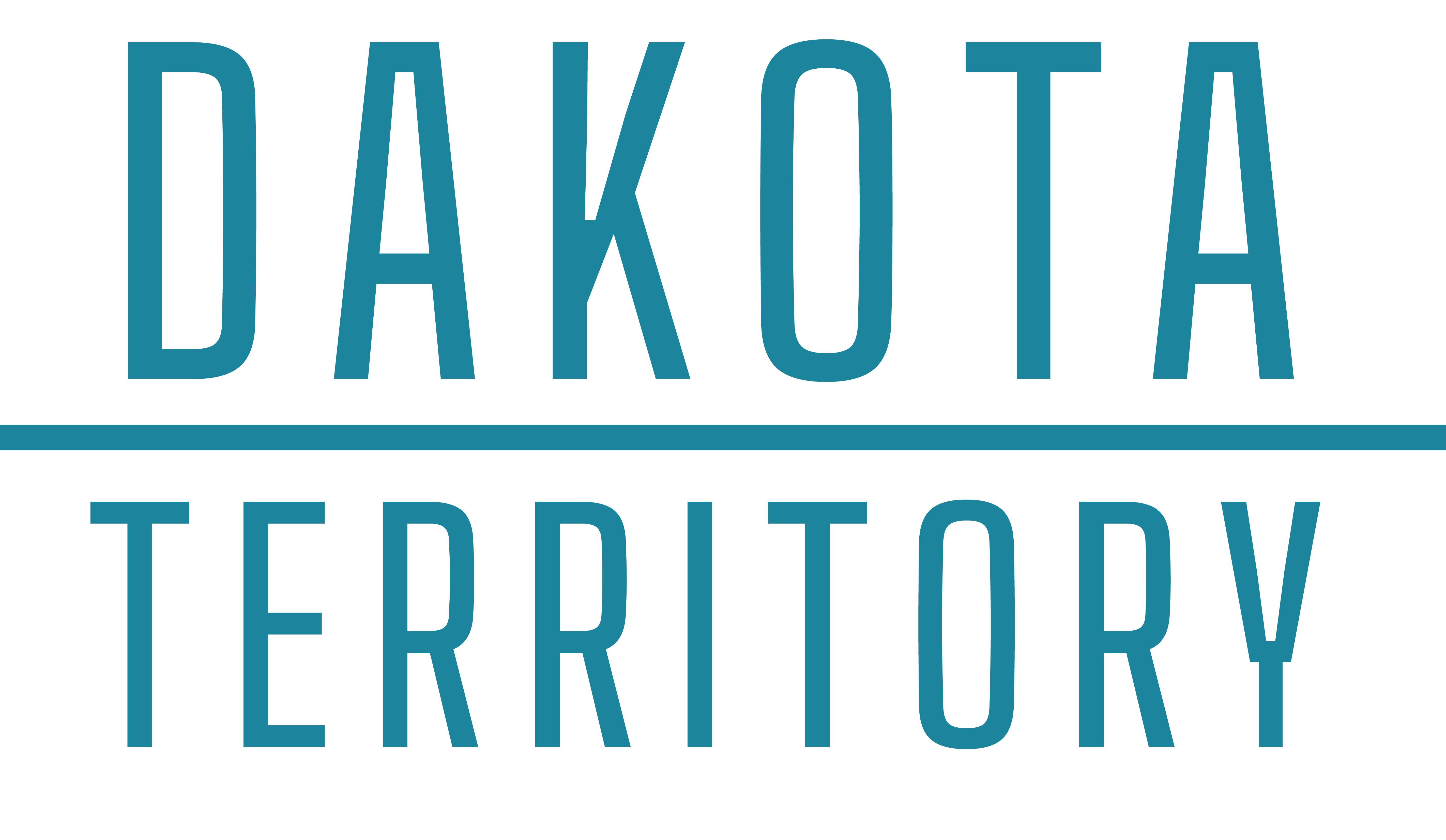 The image displays the words "Dakota Territory" in bold, dark blue letters on a black background.